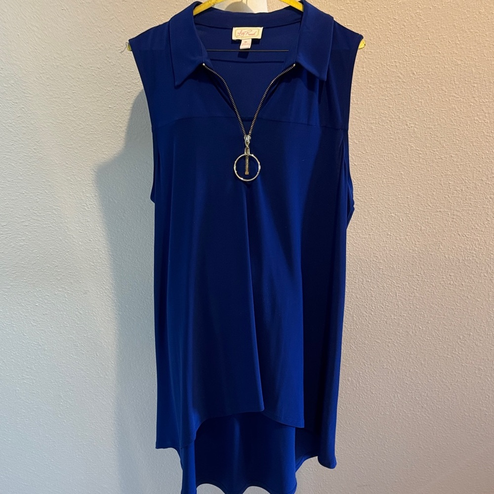 Blue Sleeveless Top with Zipper Detail